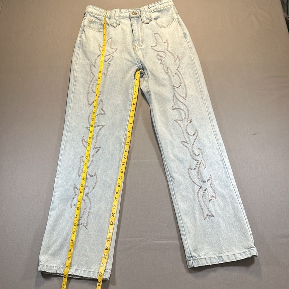 Et Clet Western Embroidered Flame Detail Straight Leg Jeans - Womens Small - Picture 15 of 16